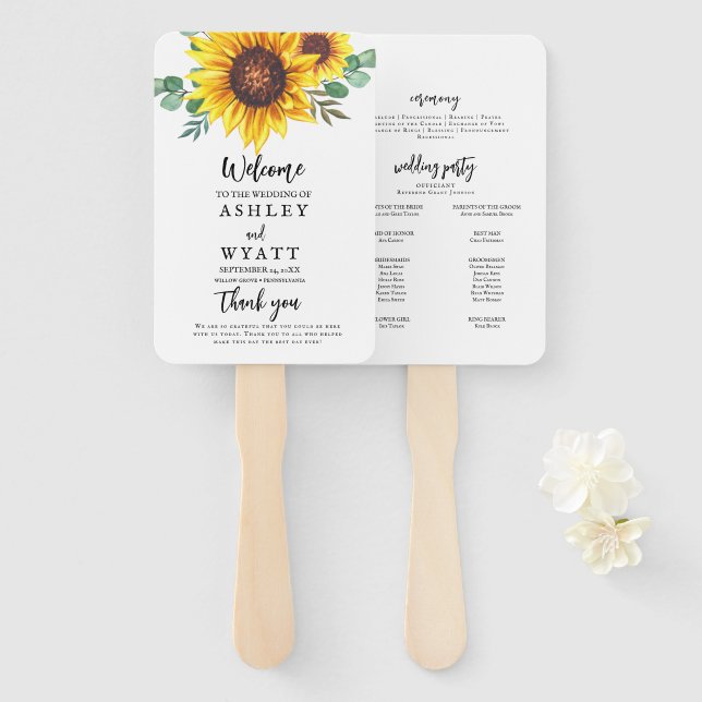 Modern Yellow Sunflower Wedding Hand Fan (Front and Back)