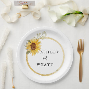 Modern Yellow Sunflower Wedding Paper Plate