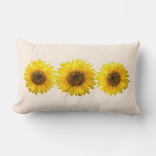Modern Yellow Sunflowers on Ivory Lumbar Cushion (Front)