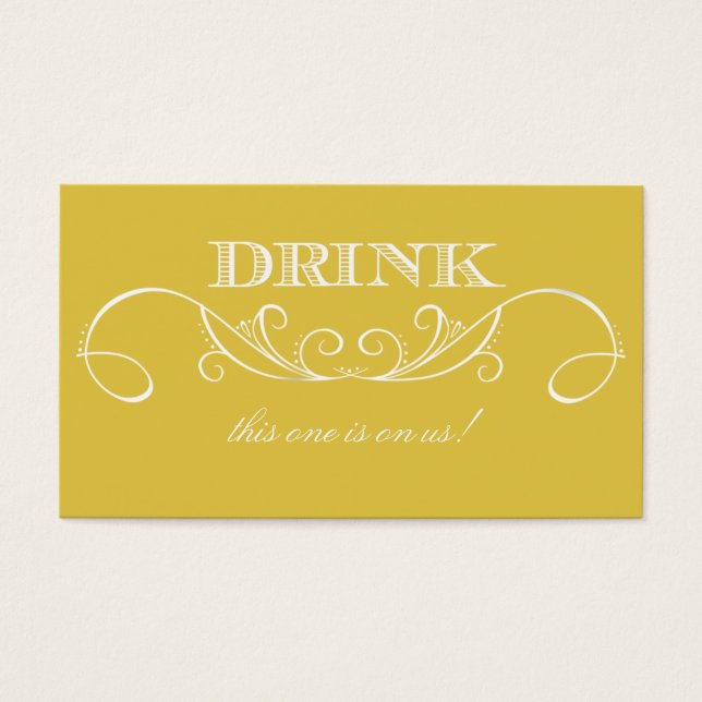 Modern Yellow Swirl Wedding Drink Ticket (Front)