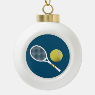 Modern Yellow Tennis Ball Retro Racket Ceramic Ball Christmas Ornament