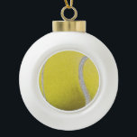 Modern Yellow Tennis Ball With Faux Glitter Line   Ceramic Ball Christmas Ornament<br><div class="desc">Personalised classic tennis ball design in glitter silver faux foil texture. Simple, minimalist gift for your tennis coach or tennis team, or simply tennis balls with your initial, gold & stylish tennis pattern design. Personalised Gift for a tennis player. Dusty rose tennis gold design. Trendy tennis players' home decor. Trendy...</div>