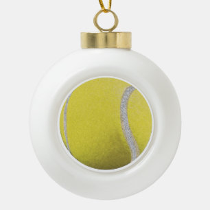 Modern Yellow Tennis Ball With Faux Glitter Line   Ceramic Ball Christmas Ornament
