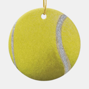 Modern Yellow Tennis Ball With Faux Glitter Line Ceramic Tree Decoration