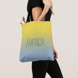 Modern Yellow to Blue Gradient Handwritten Name Tote Bag