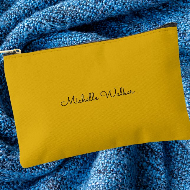 Modern Yellow Trendy Elegant Black Monogram Accessory Pouch (Creator Uploaded)