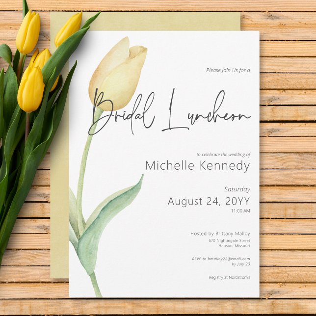 Modern Yellow Tulip Solo Bridal Luncheon Invitation (Modern Yellow Tulip Solo Bridal Luncheon Invitation)