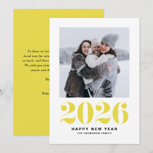 Modern Yellow Typography 2022 Happy New Year Photo Holiday Card