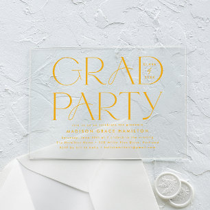 Modern Yellow Typography Graduation Party Acrylic Invitations