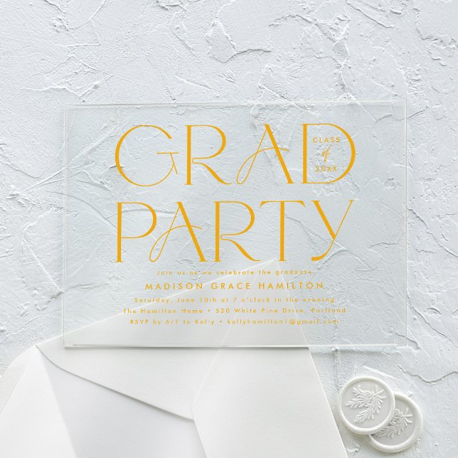 Modern Yellow Typography Graduation Party Acrylic Invitations (Creator Uploaded)