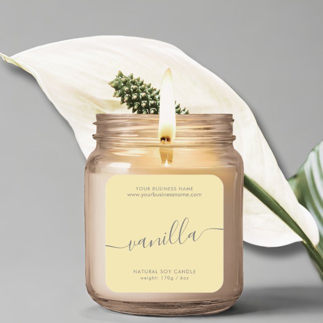 Modern yellow vanilla script candle product label (Creator Uploaded)