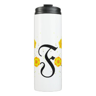 Modern yellow watercolor floral monogram name thermal tumbler