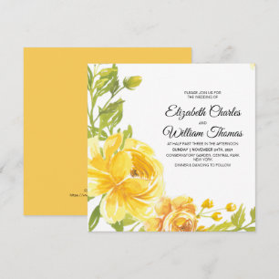 Modern Yellow Watercolor Flowers Wedding Invitation