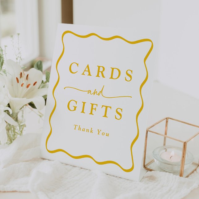 Modern Yellow Wavy Frame Cards and Gifts Pedestal Sign (Creator Uploaded)