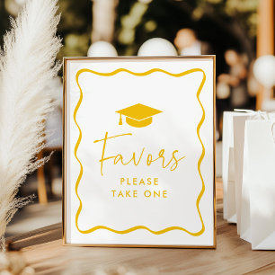 Modern Yellow Wavy Frame Graduation Favours Sign