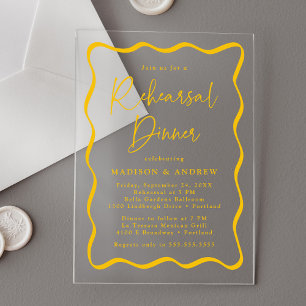 Modern Yellow Wavy Frame Rehearsal Dinner Acrylic Invitations