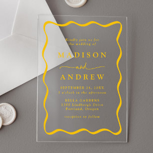 Modern Yellow Wavy Frame Wedding Acrylic Invitations