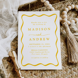 Modern Yellow Wavy Frame Wedding Invitation