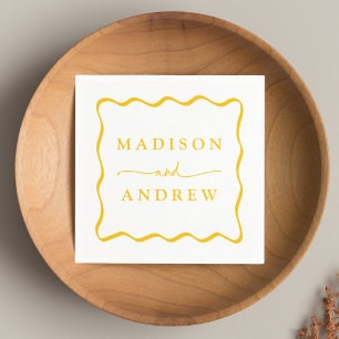 Modern Yellow Wavy Frame Wedding Napkin