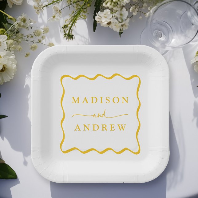 Modern Yellow Wavy Frame Wedding Paper Plate (Creator Uploaded)