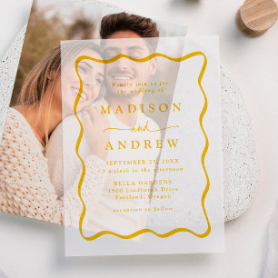 Modern Yellow Wavy Frame Wedding Vellum Invitations
