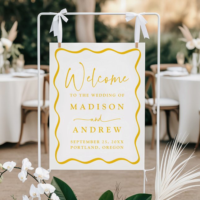 Modern Yellow Wavy Frame Wedding Welcome Poster (Creator Uploaded)