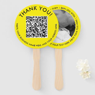 Modern Yellow Web QR Code Digital Scannable Photo Hand Fan