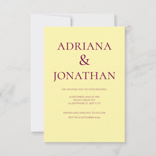 Modern Yellow Wedding Invitation - Customisable (Front)