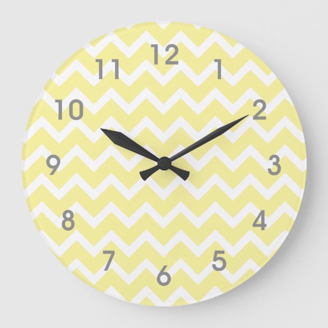 Modern Yellow White Chevron Clock - grey numbers (Front)