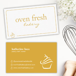 Modern Yellow White Cupcake Bakery  Business Card