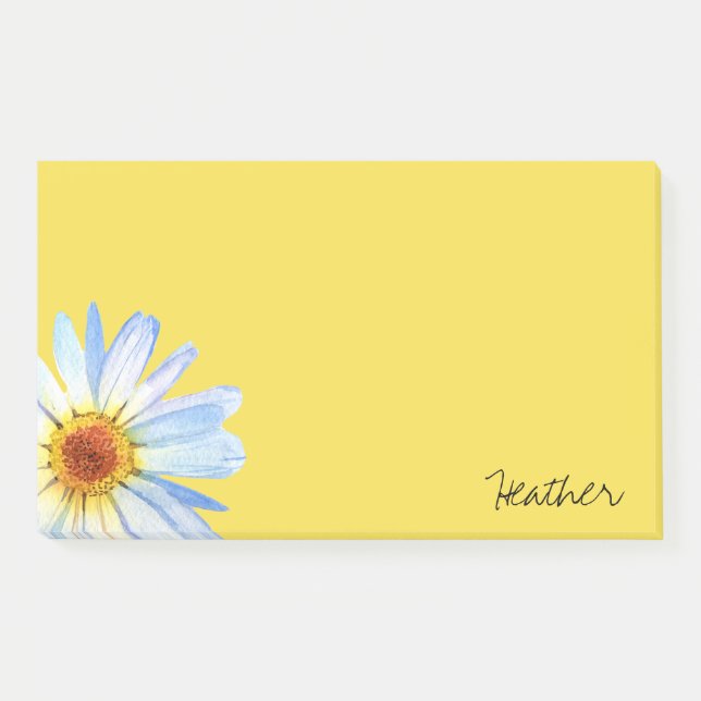 Modern Yellow White Daisy Watercolor Personalise Post-it Notes (Front)