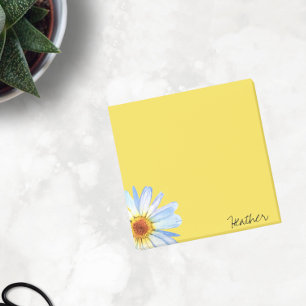 Modern Yellow White Daisy Watercolor Personalise Post-it Notes