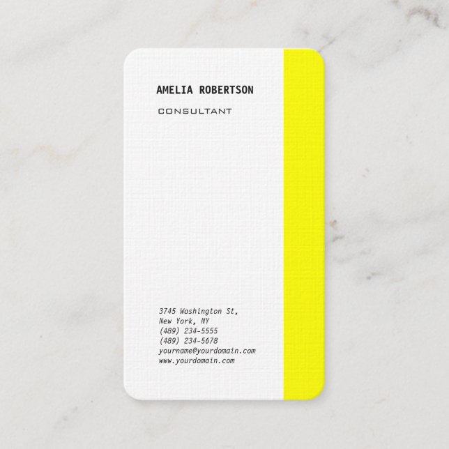 Modern Yellow White Minimalist Professional Business Card (Front)