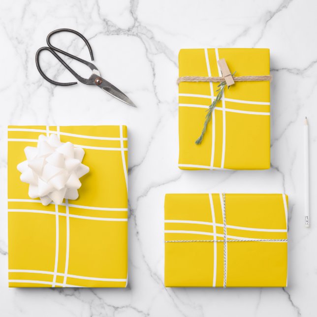Modern Yellow White Minimalist Summer Geometric Wrapping Paper Sheet (Front)