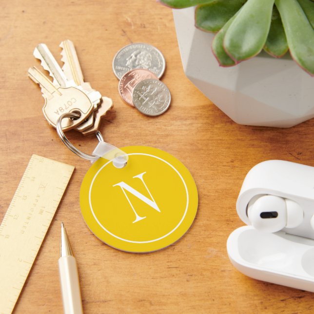 Modern yellow &white monogram key ring (Desk)