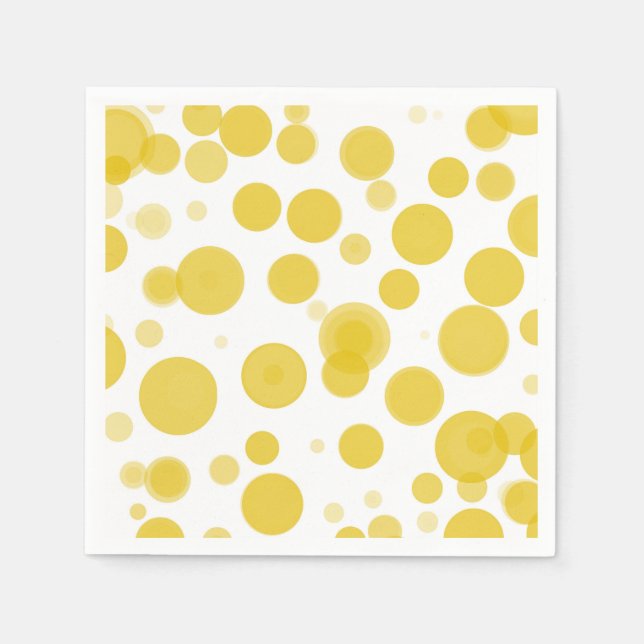 Modern Yellow White Polka Dot Bubbles Party Napkin (Front)