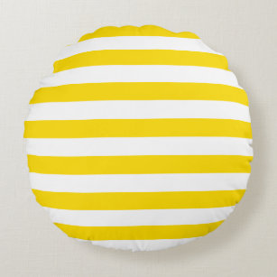 Modern Yellow White Striped Brushed Polyester Round Cushion
