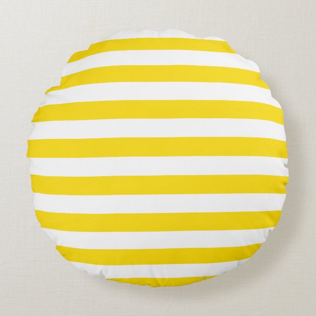 Modern Yellow White Striped Cute Template Cotton Round Cushion (Front)
