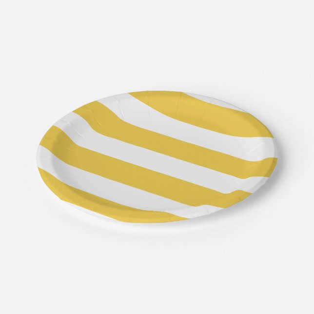 Modern Yellow White Stripes Pattern Paper Plate (Angled)