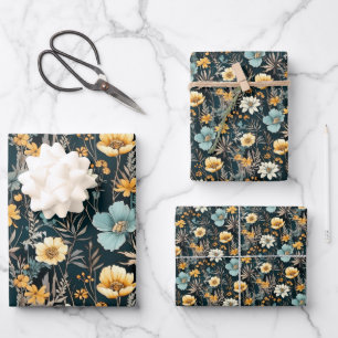 Modern Yellow Wildflowers Wrapping Paper Sheet