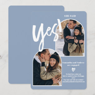 Modern yes 2 photos arch periwinkle engagement announcement