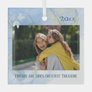 Modern yet Elegant Blue Gold Swirl Dragonfly Glass Tree Decoration