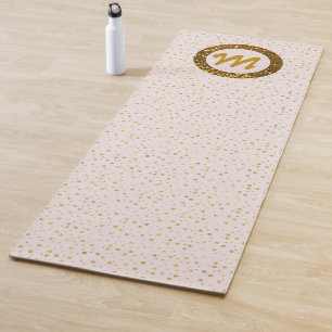 Modern Yoga Girly Monogram Gold Glitter Blush Pink Mat