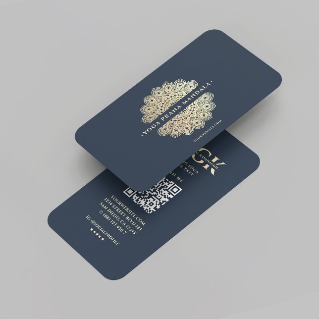 Modern Yoga Instructor Blue Gold Mandala Monogram Business Card (Modern Yoga Instructor Blue Gold Mandala Monogram Business Card
)
