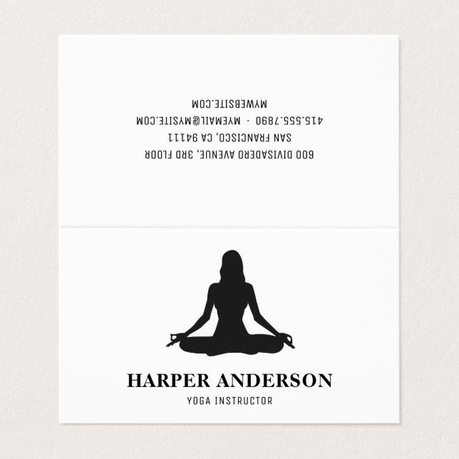 Modern Yoga Instructor  | Minimal Black Silhouette Business Card (Outside Unfolded)