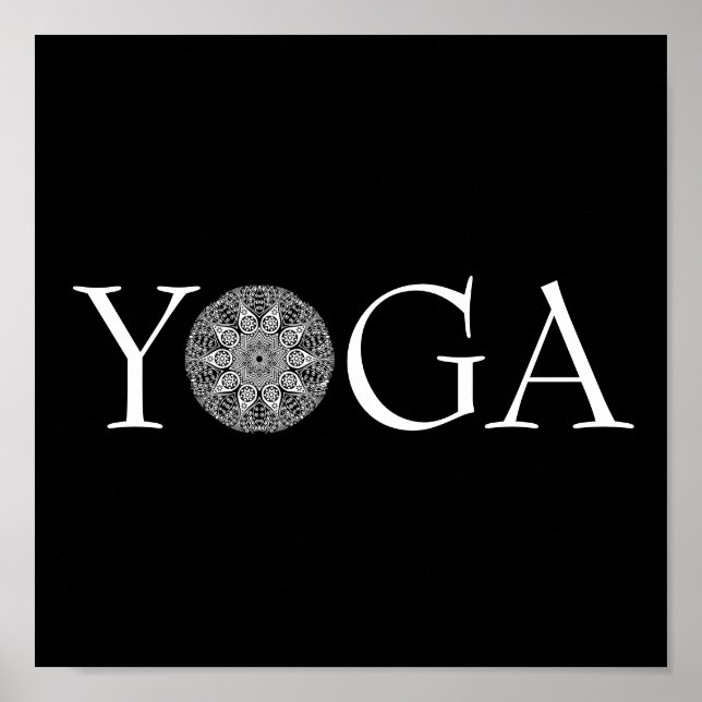 Modern Yoga Mandala Poster | Black Wall Art (Front)