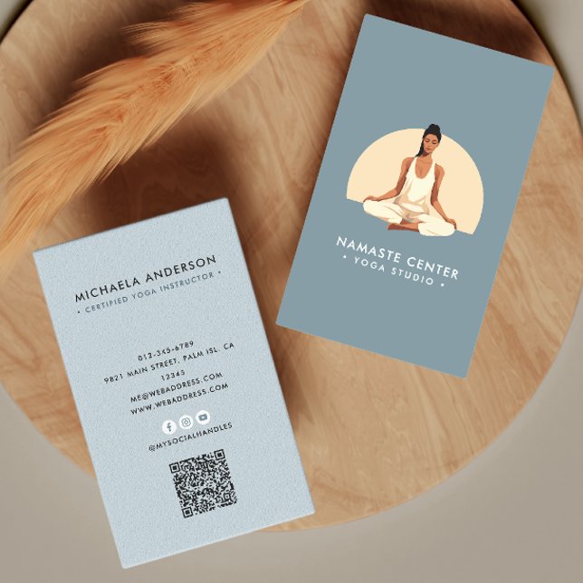 Modern Yoga/Mindfulness Lotus Pose Socials QR Code Business Card (Creator Uploaded)