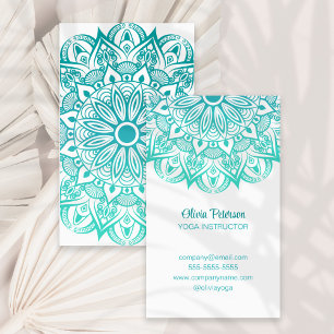 Modern Yoga Teacher Turquoise Mandala Business Card