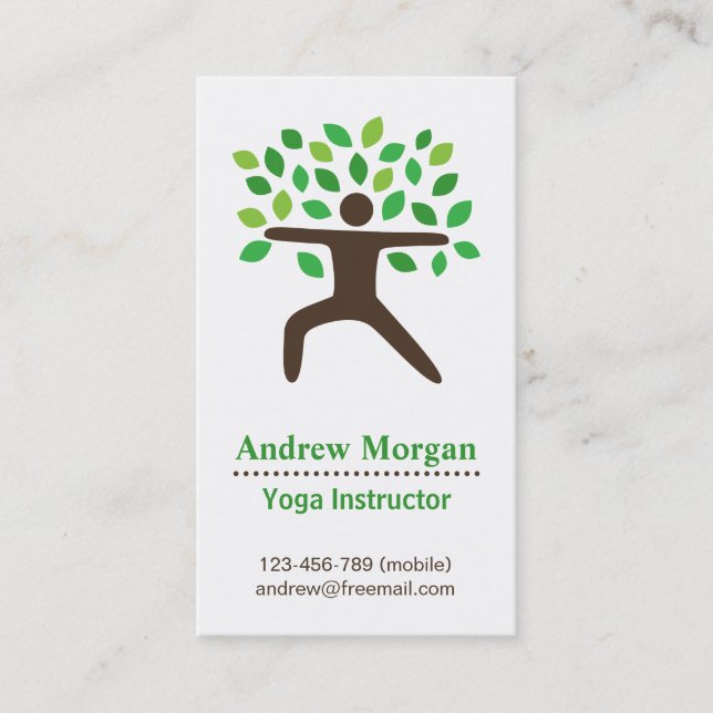 Modern, Yoga Wellness Instructor, Tree Business Card (Front)