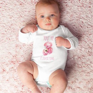 Modern You Are Flamazing Beauty Pink Flamingo Baby Bodysuit